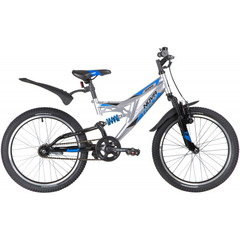 Велосипед NOVATRACK 20" SHARK, серебристый, сталь, 1 скор., V-brake