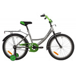Велосипед NOVATRACK 20" VECTOR серебристый, защита А-тип, тормоз нож., крылья и багажник чёрн.