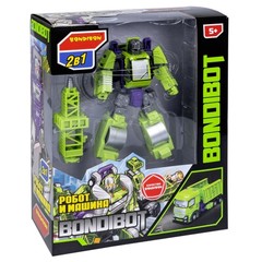 Трансформер 2в1 BONDIBOT Bondibon, робот-строит.техника ( дорожный каток), BOX 28,5x23x9,5 см,цвет зелёный, арт.05.