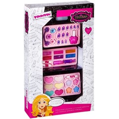 Набор детской декор. косметики Bondibon Eva Moda, BOX 40*24*7 см; косметичка-чемодан, раскладная: накладные ногти с рисунком 12, лак для ногтей (7,8г), 3 заколки, 1 резиночка для волос,тени для век 10 оттенков (7,6г), блеск для губ 6 оттенков (4,2г), пома