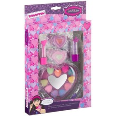 Набор детской декор.косметики Bondibon Eva Moda, BOX 29*18*3 см; помада 2 оттенка (2,4г), 2 кисточки, 2 сердца-футляра с блеском для губ 4 оттенка (3,2г); косметичка-сердце с тенями для век 11 оттенков (7,7г) с зеркальцем; арт.20265E2.
