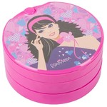 Набор детской декор. косметики Bondibon Eva Moda, BOX 30*26,5*7 см с ручкой; косметичка-диск, 3х-уровневая, раздвижная: крышка-зеркальце поворот на 360о, тени для век 11 оттенков (8,3г), блеск для губ 12 оттенков (9г), 2 аппликатора, лак для ногтей (7,8г)
