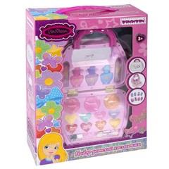 Набор детской декор., косметики Bondibon Eva Moda, BOX 32х35,3х8,5 см; косметичка-сумочка; помада -2шт.(3г) / лак для ногтей -3шт.(16,5мл) / румяна -3шт.(7,5г) /тени для век -4шт.(3,8г) / блеск для губ -4шт.(2,4г) / аппликатор -1шт. / кисть -2шт.,арт.J-10